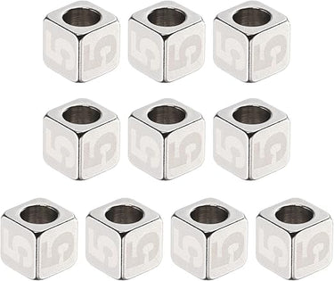 sourcing map 10 cuentas de acero inoxidable con número 5, cubos plateados, metálicos, grandes, cuadrados, para joyas, pulseras, collares, aretes